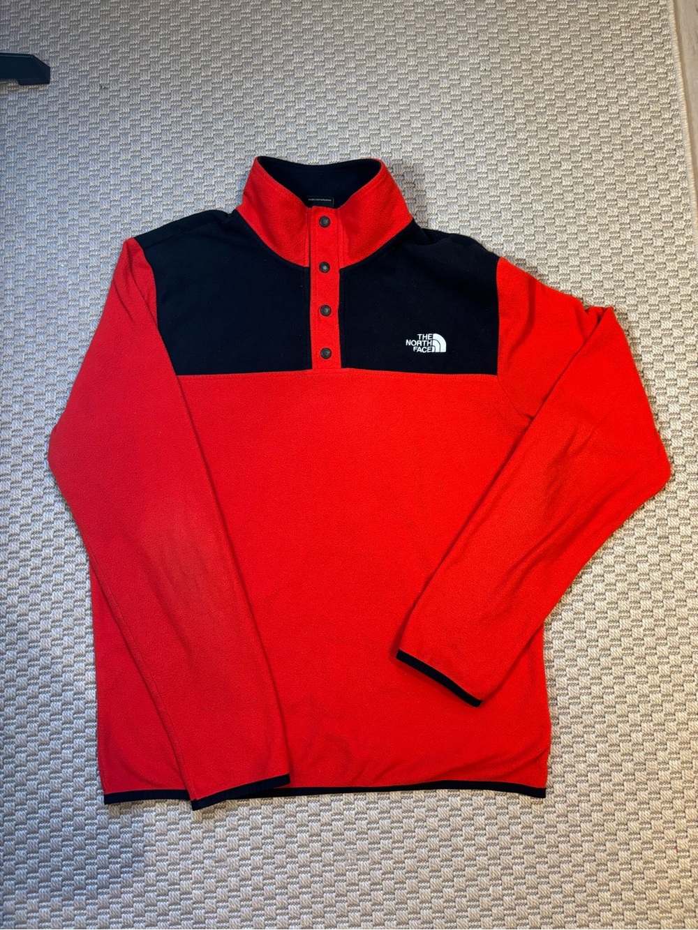 The North Face Red and Black Snap-Button Fleece Pullover